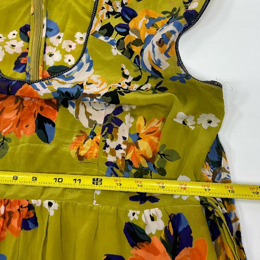 Women's Moulinette Soeurs Chartreuse Floral Silk Short Sleeve Dress - Size 14