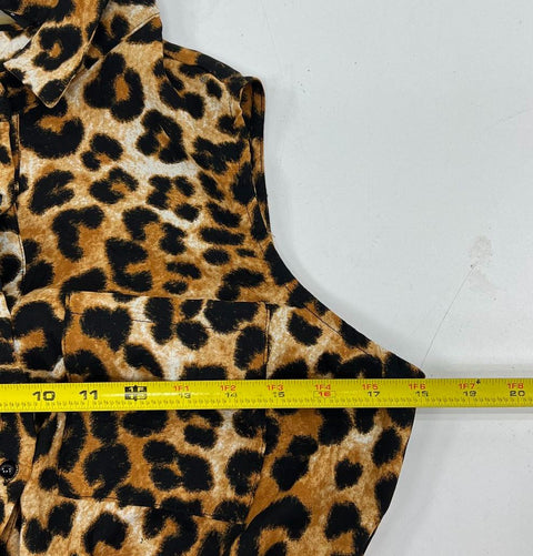 NWT Suzanne Betro Brown Leopard Print Sleeveless Shirt Jumpsuit Women's Size S
