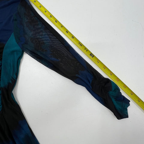 DKNY NWT Teal Glass Abstract Print Ruched Mesh Sleeve Sheath Dress Sz 10P