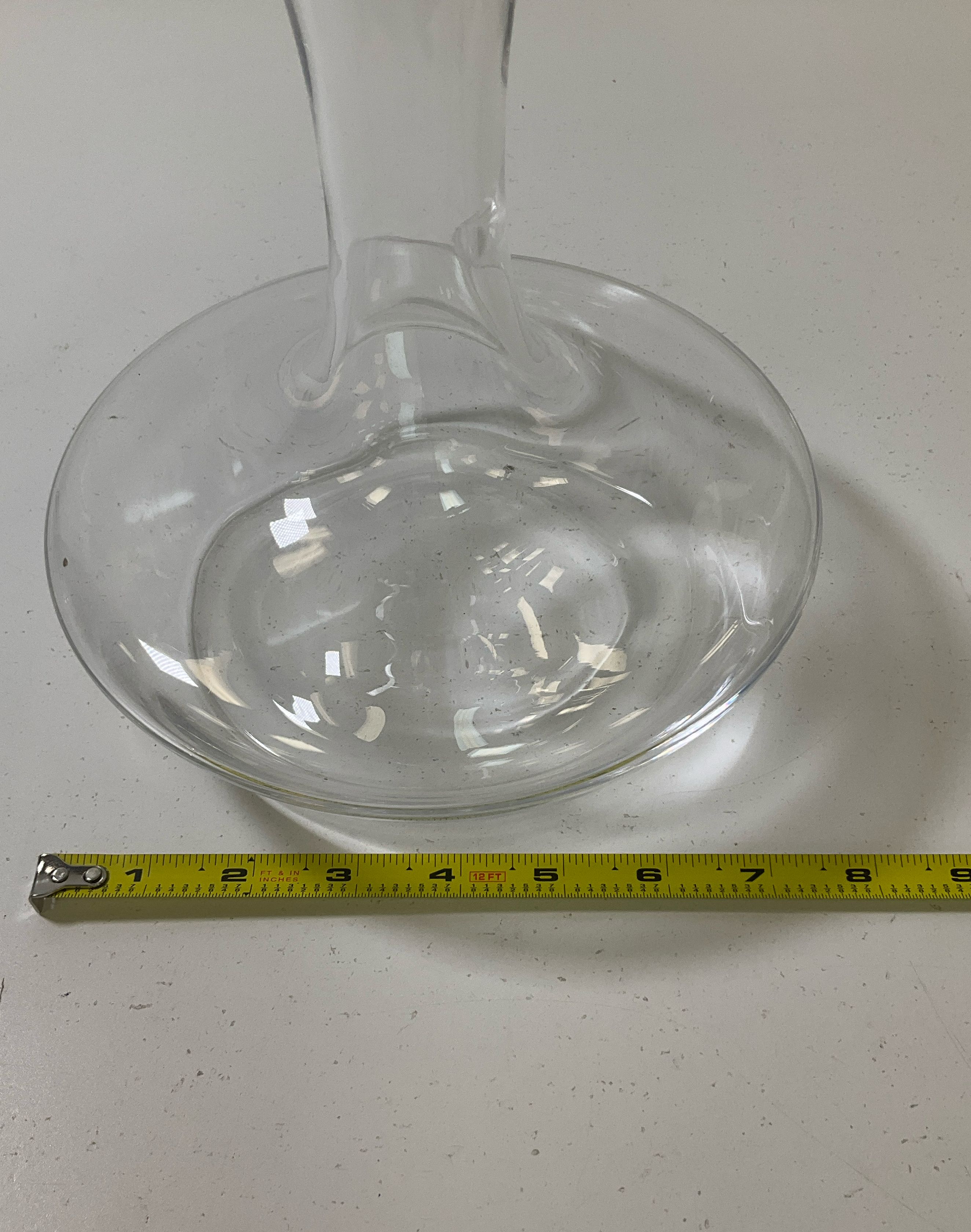 Denizli Signed Clear Glass Squat Wine Decanter Carafe Slanted Mouth Bore