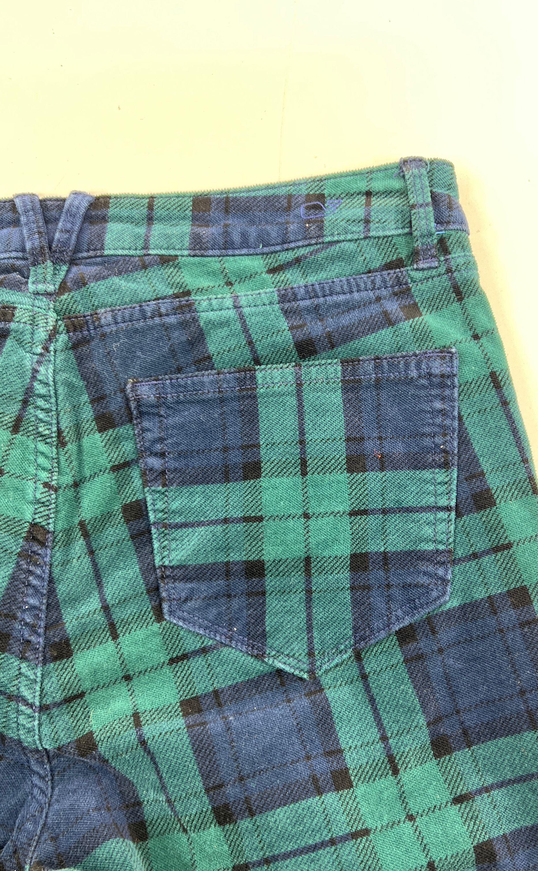Women's Vineyard Vines High Rise Green Blue Plaid Corduroy Flare Pants - Size 28