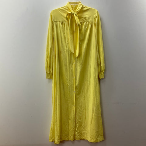 OLGA Women's Yellow Nylon Pussy Bow Loungewear Nightgown Long Sleeve S Vintage