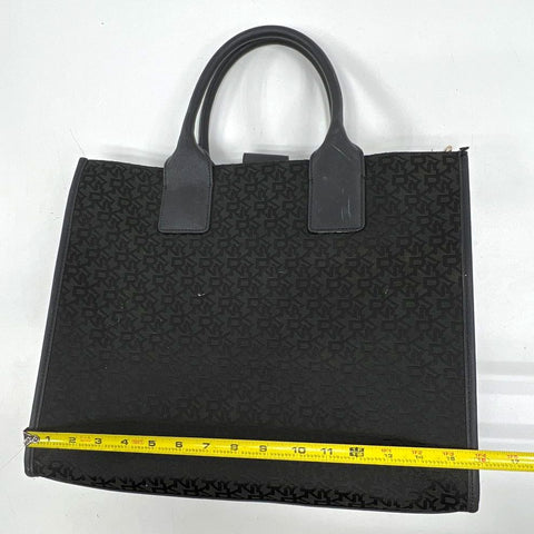 DKNY Black Carlita Tote Bag Monogram Jacquard White Stripe