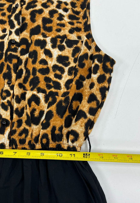 NWT Suzanne Betro Brown Leopard Print Sleeveless Shirt Jumpsuit Women's Size S