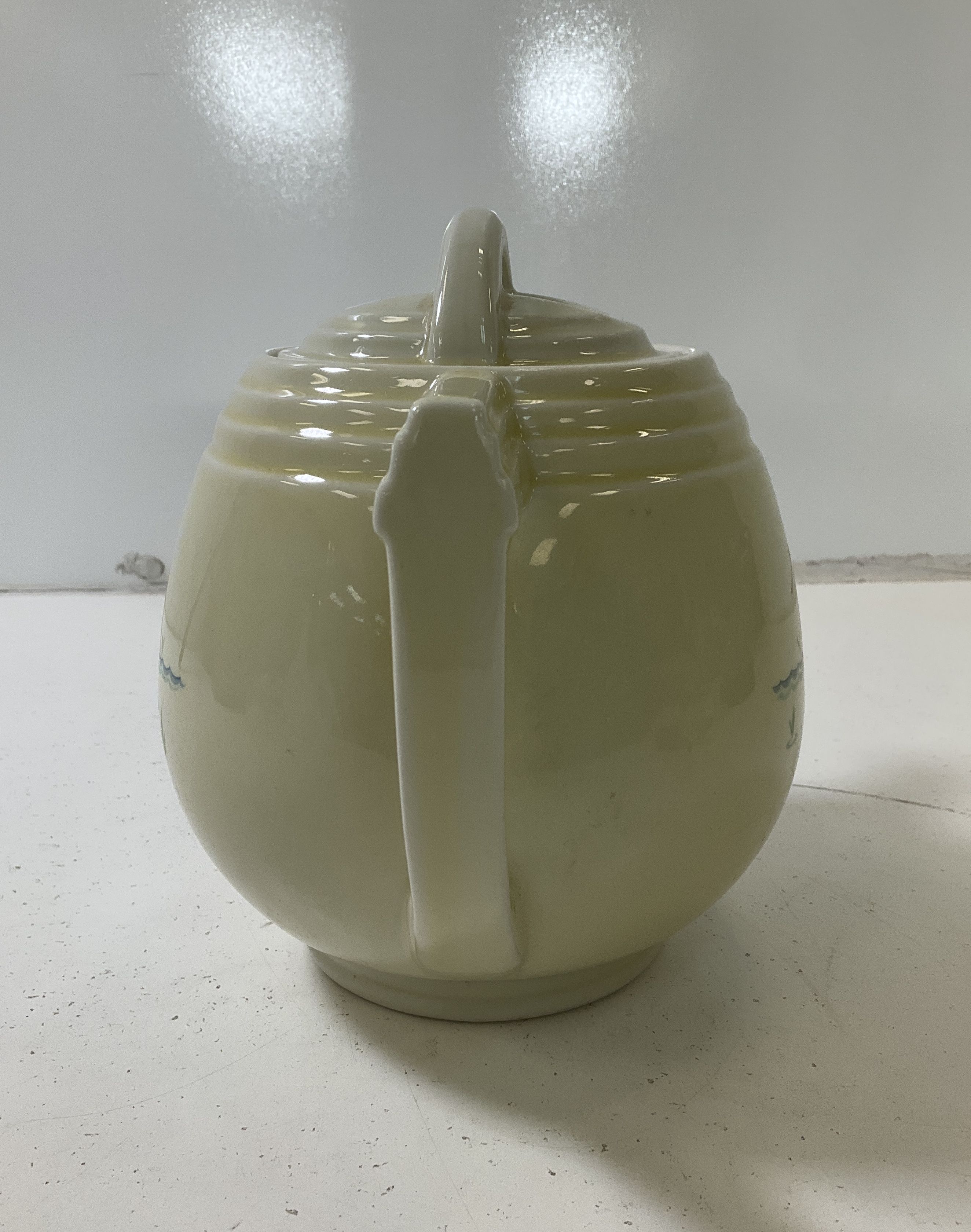 Vintage 1930s Drip O Later Art Deco Crane Birds Ceramic Coffee Pot & Lid UV Glow