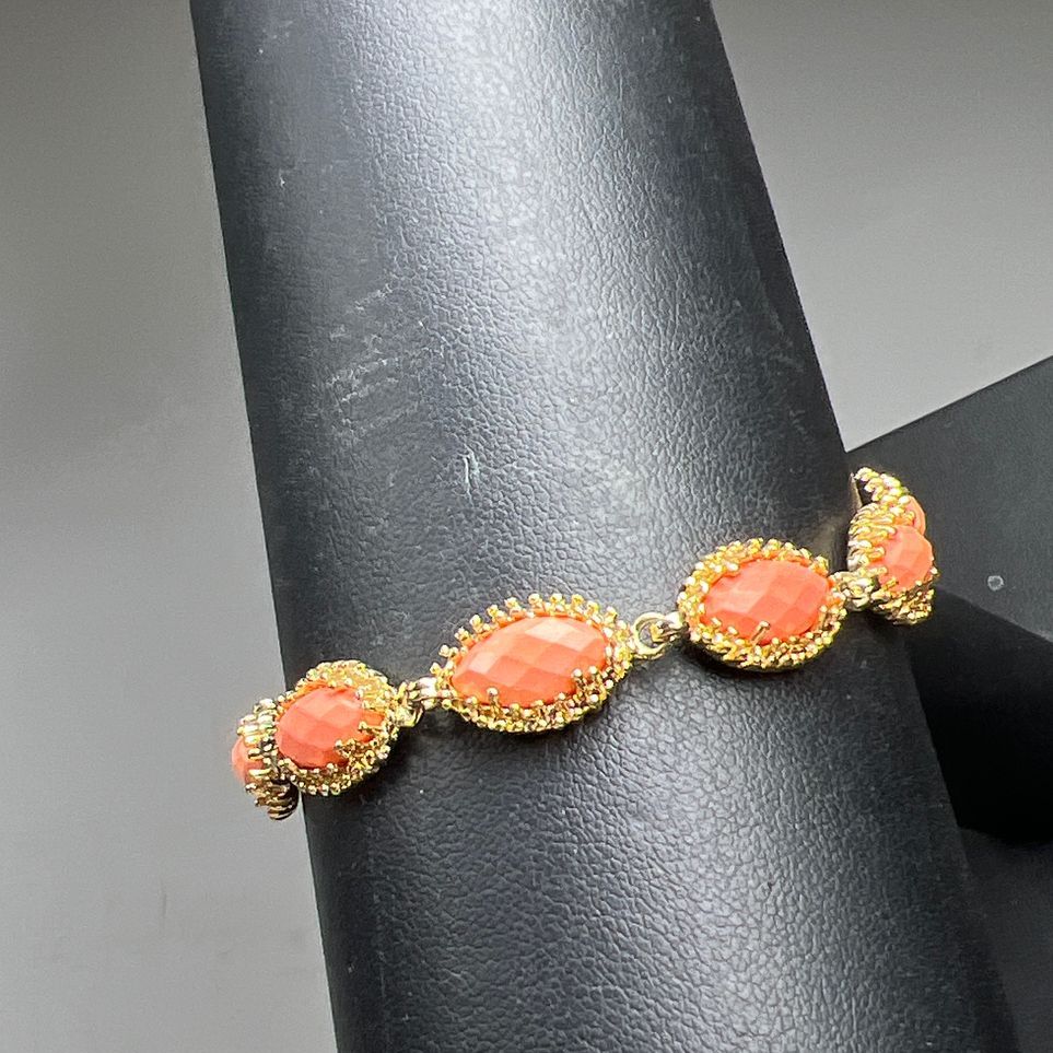 Kendra Scott Orange Multifaceted & Gold Tone Tennis Bracelet