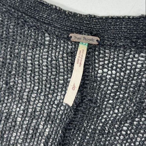 Free People Charcoal Gray Open Knit Drapey Snap Side Cardigan Sweater Women's L