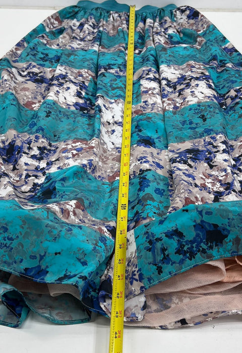 Anthropologie Moulinette Soeurs Teal Floral Tulle Lined Maxi Skirt Women's 6