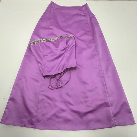 Vintage Y2K Zum Zum Purple Beaded Corset Bustier Top Maxi Skirt Set Women's