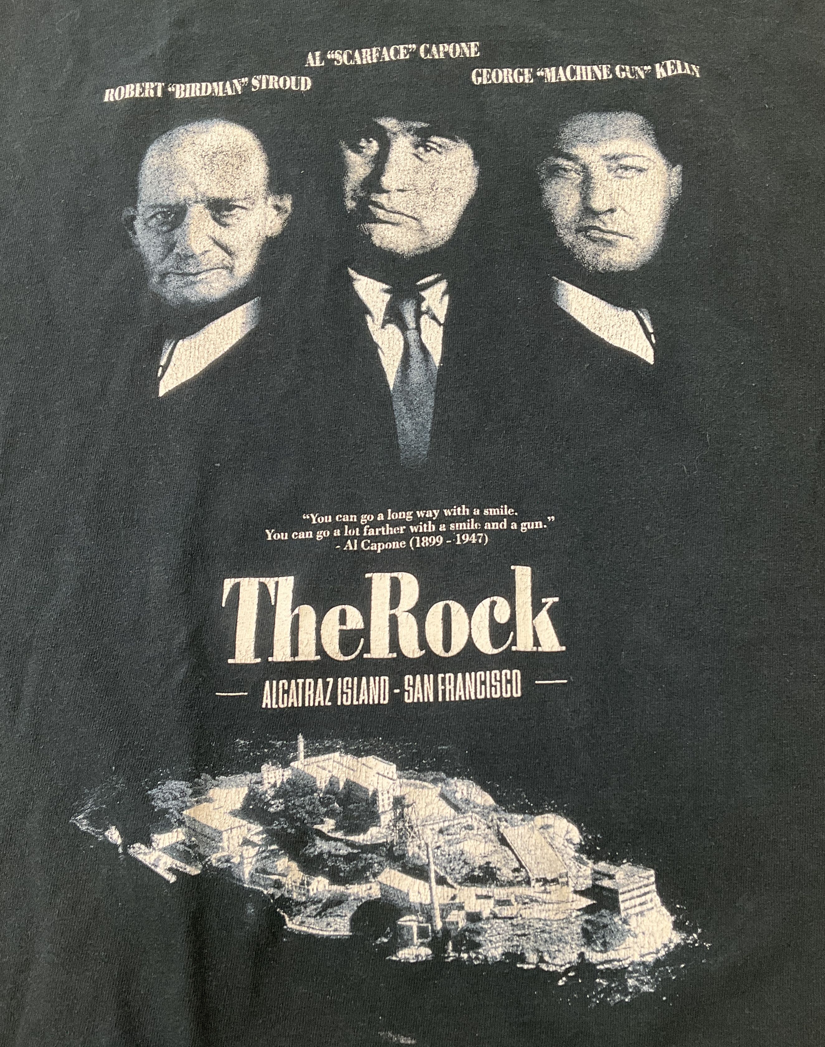 Vintage The Rock Alcatraz Infamous Criminals T-Shirt Capone Birdman Barnes 2XL