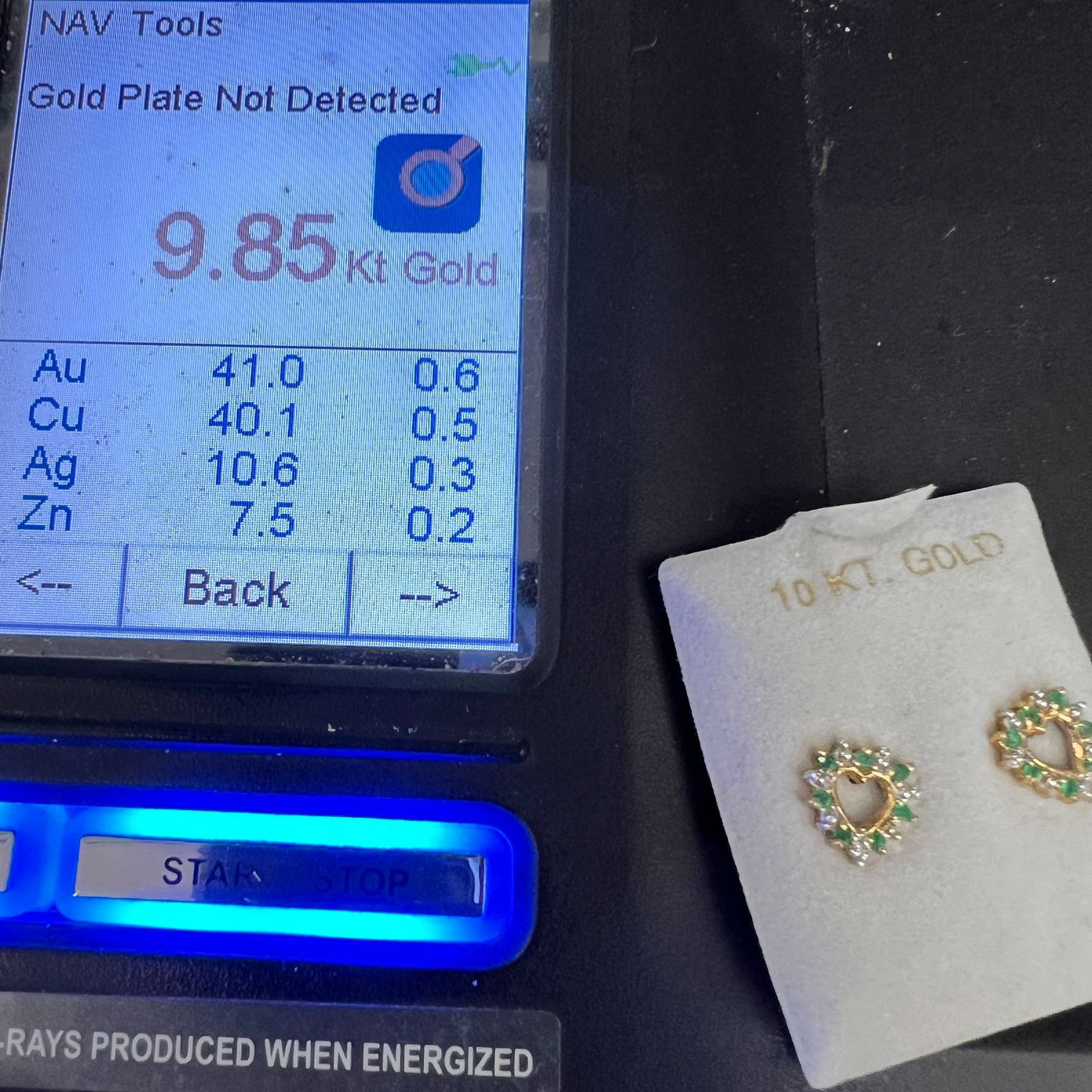 10K Yellow Gold Emerald & Diamond Heart Earrings NIB 1.44g