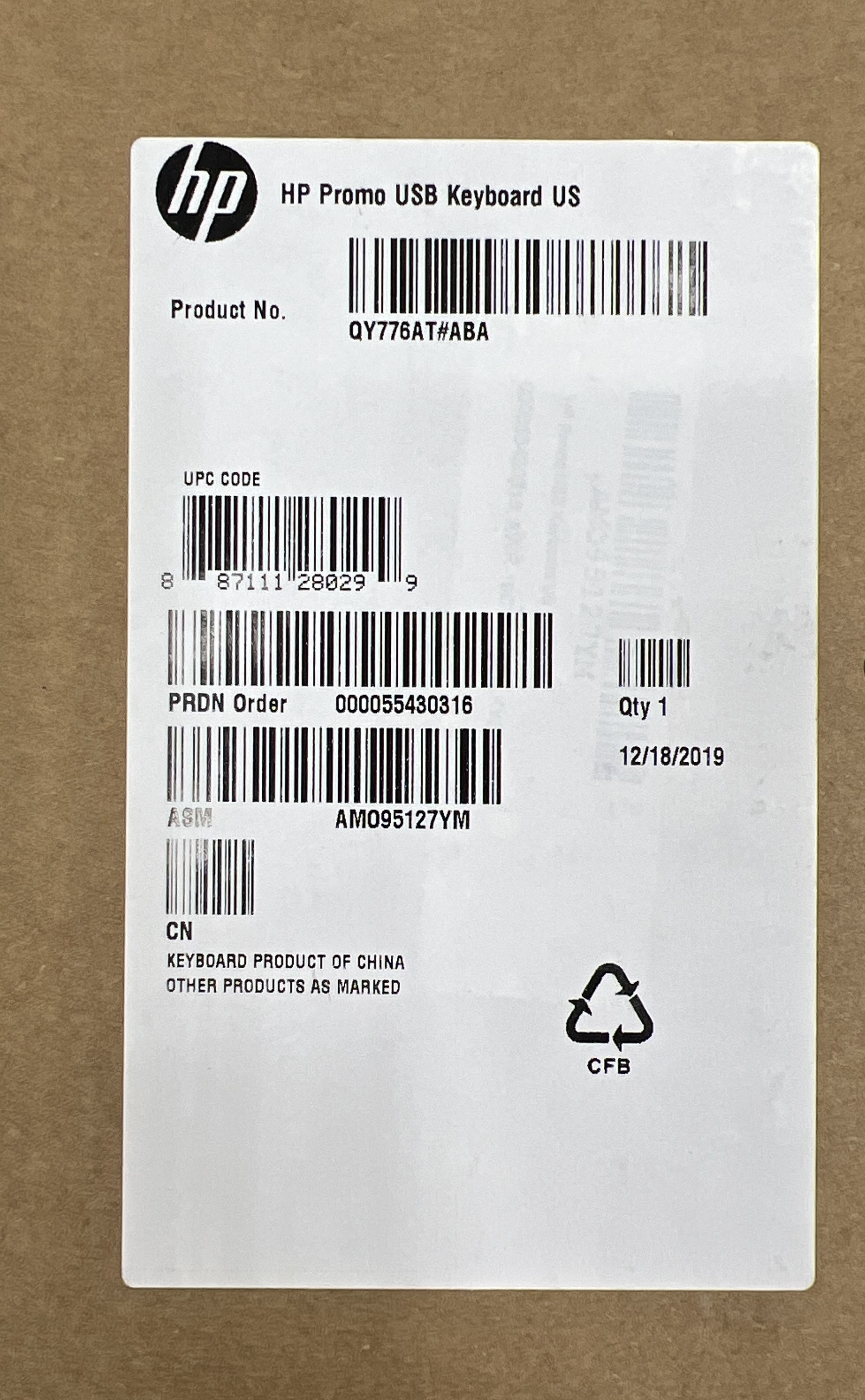 HP QY776AT USB Wired Keyboard & Mouse Combo Kit KU-1156 Black New