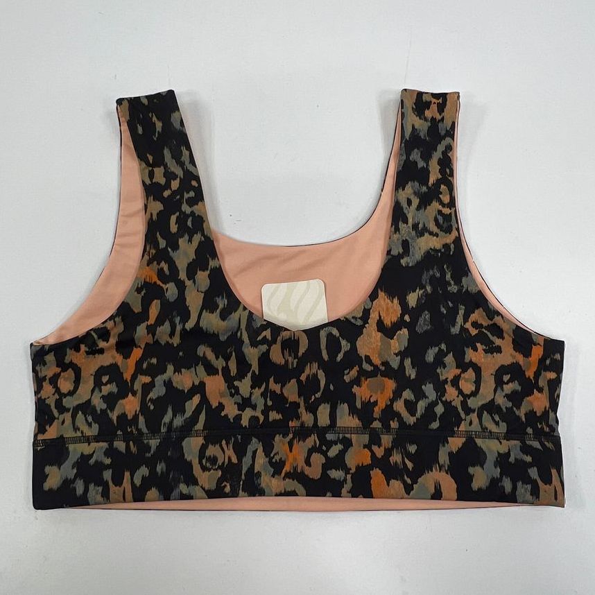 NWT Women's Fabletics Reversible Peach & Leopard Print Sports Bra - Size 2XL
