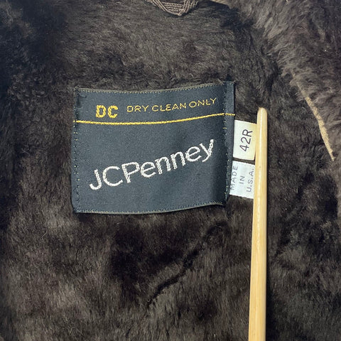 Vintage 70s JCPenney Tan Faux Fur Lined Trench Car Coat Jacket Mens 42R