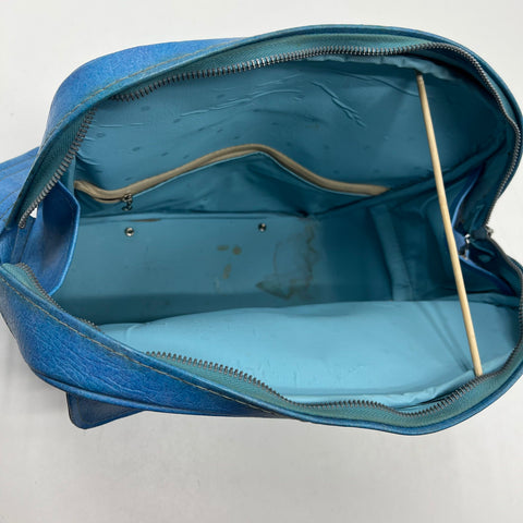 Vintage 70s Samsonite Blue Faux Leather Flight Bag Carry On Satchel Silver Tone