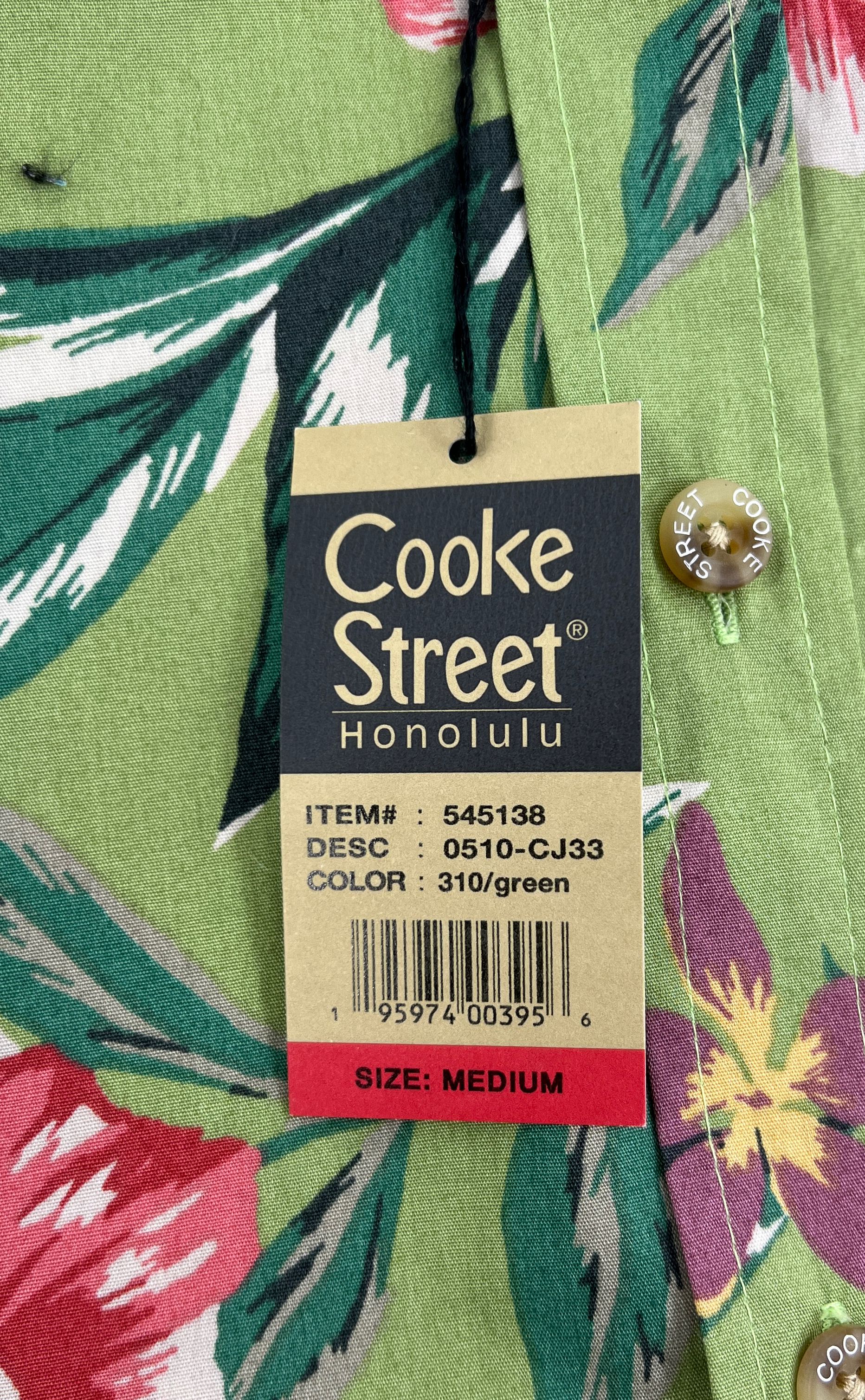 NWT Men's Cooke Street Green Tropical Print Button Up Short Sleeve Shirt Medium