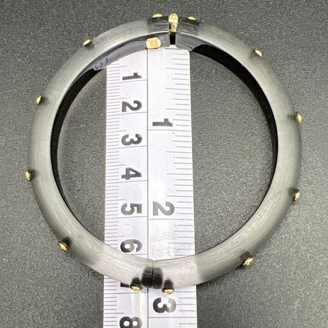 Alexis Bittar Signed Gray Lucite Rhinestone Studded Hinged Bangle Bracelet 6.75"