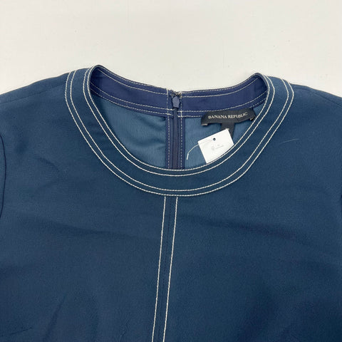 Banana Republic Navy Blue Contrast Stitch Flutter Sleeve Dress Women's 12 NWT
