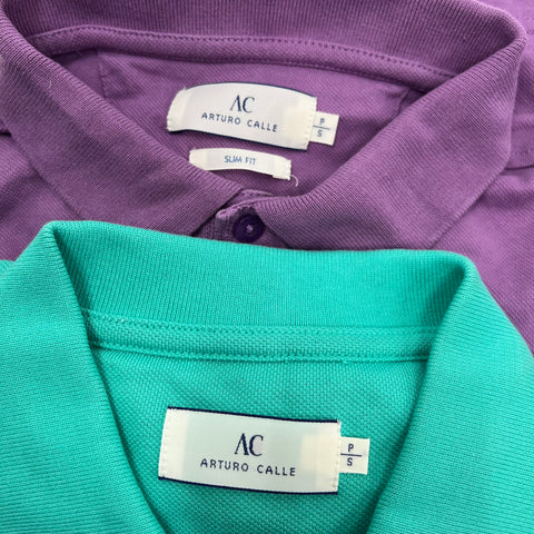 Lot of 2 Arturo Calle Mens Polo Shirts Teal & Purple 100% Cotton Sz S