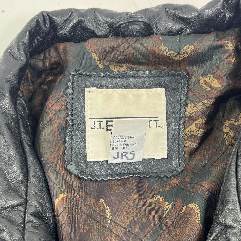 JT Beckett Black Vintage 90s Genuine Leather Bomber Jacket Men's L