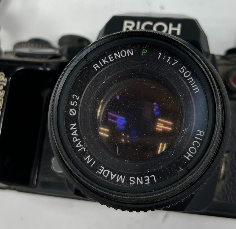Vintage 80s Ricoh XR-P 35mm SLR Film Camera Lot Flash Winder 50mm Lens