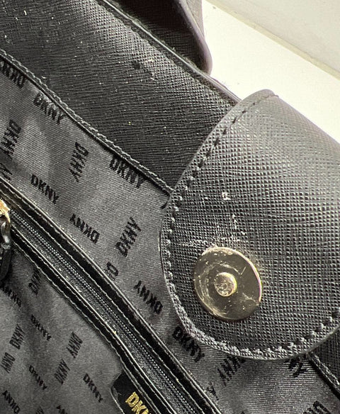 DKNY Black Carlita Tote Bag Monogram Jacquard White Stripe