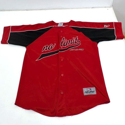 Vintage 90s No Limit Red Black All Star 1999 Script Logo Baseball Jersey Men's