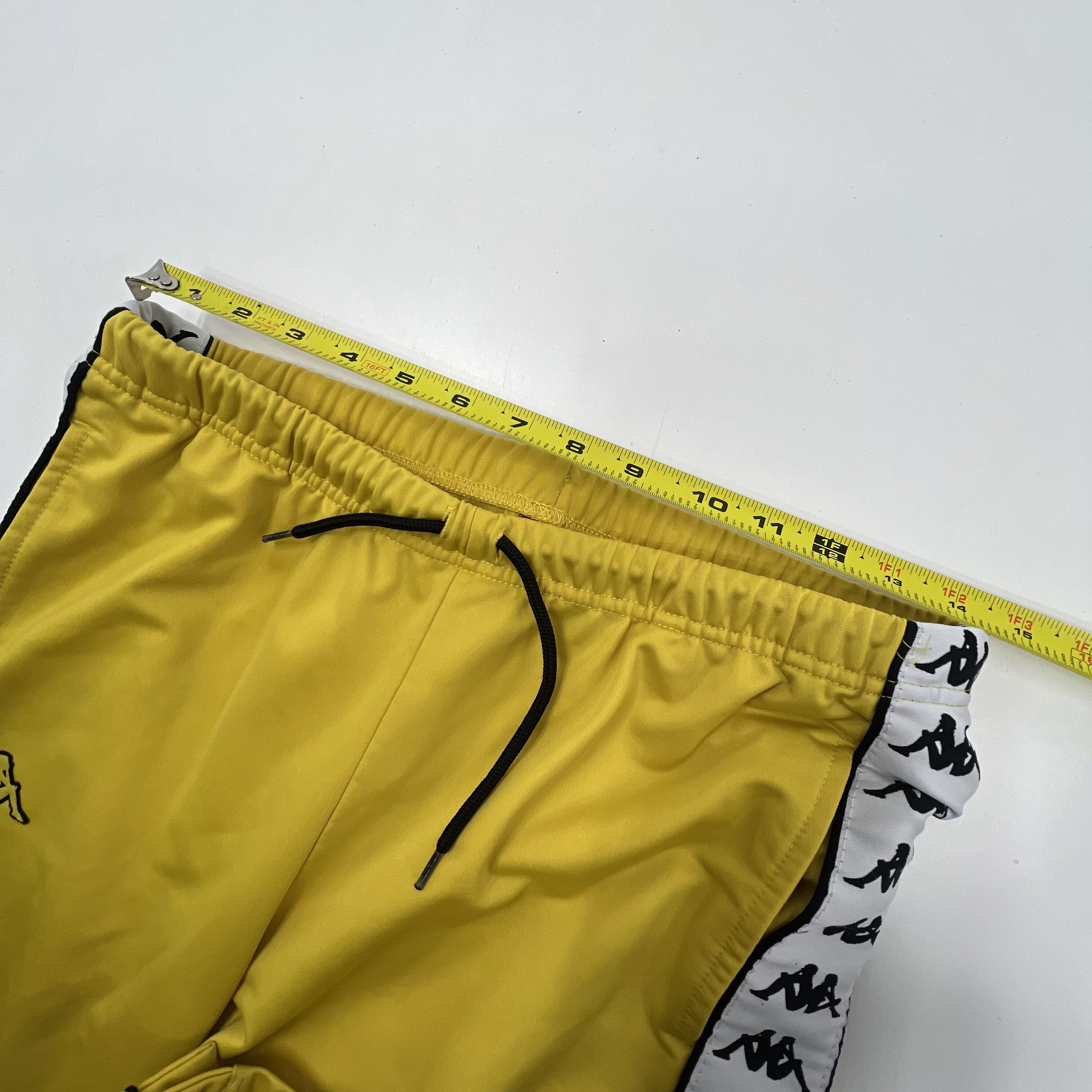Kappa Yellow Track Pants Size Large Side Graphic Logo Buttons Drawstring Waist
