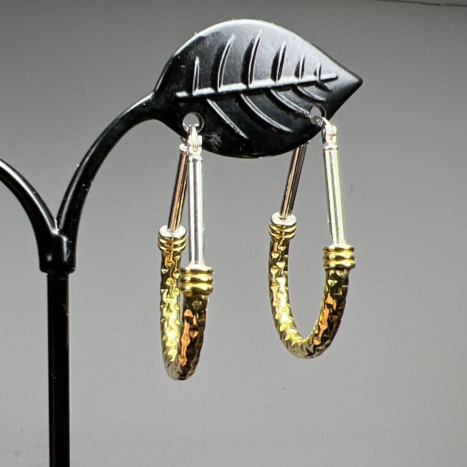 Le Calla Sterling Silver Two Tone Oblong Drop Earrings 4.79g