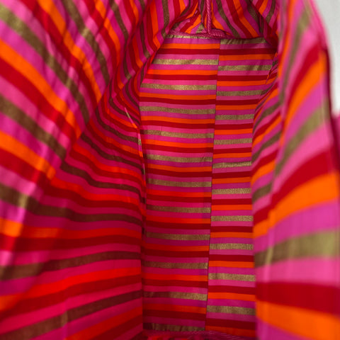 NWT Victoria's Secret Pink Red Striped Canvas Tote Bag Gold Logo