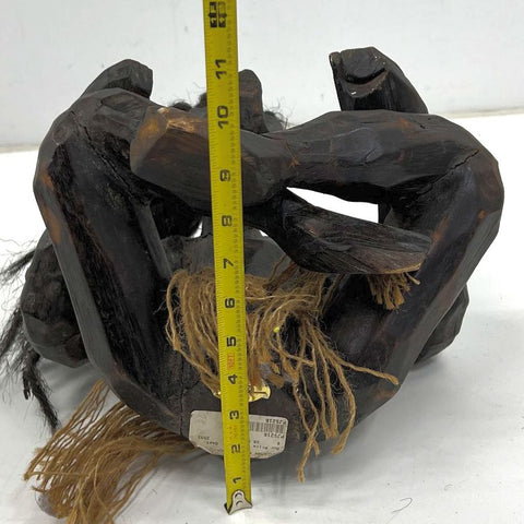 Vintage Barefoot Hand Carved Wood Tribal Figure Sculpture Seated 12" Folk Art