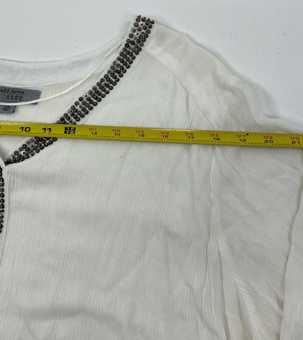 NWT Women's Ruff Hewn GREY White Beaded Long Sleeve Tunic Blouse - Size 3XL