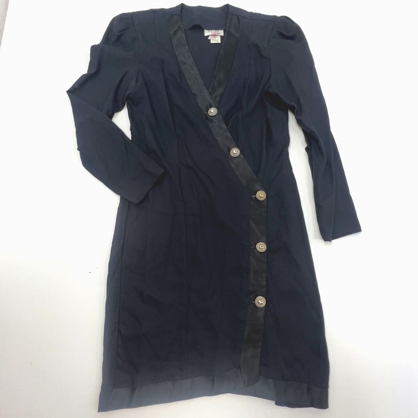 Vintage Nadine Boutique Black Blazer Satin Trim Casual Dress Women's 12