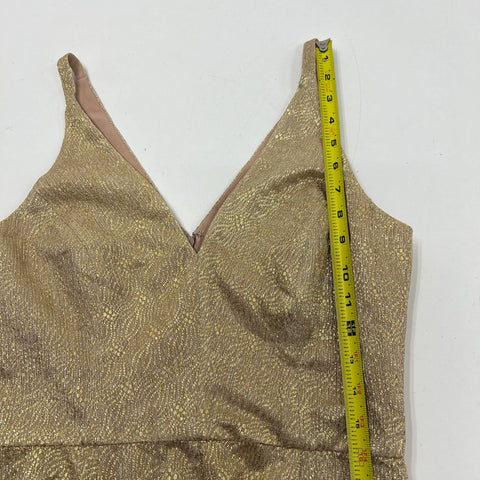 NWT Dress the Population Gold Metallic V-Neck A-Line Party Dress Women's Size M