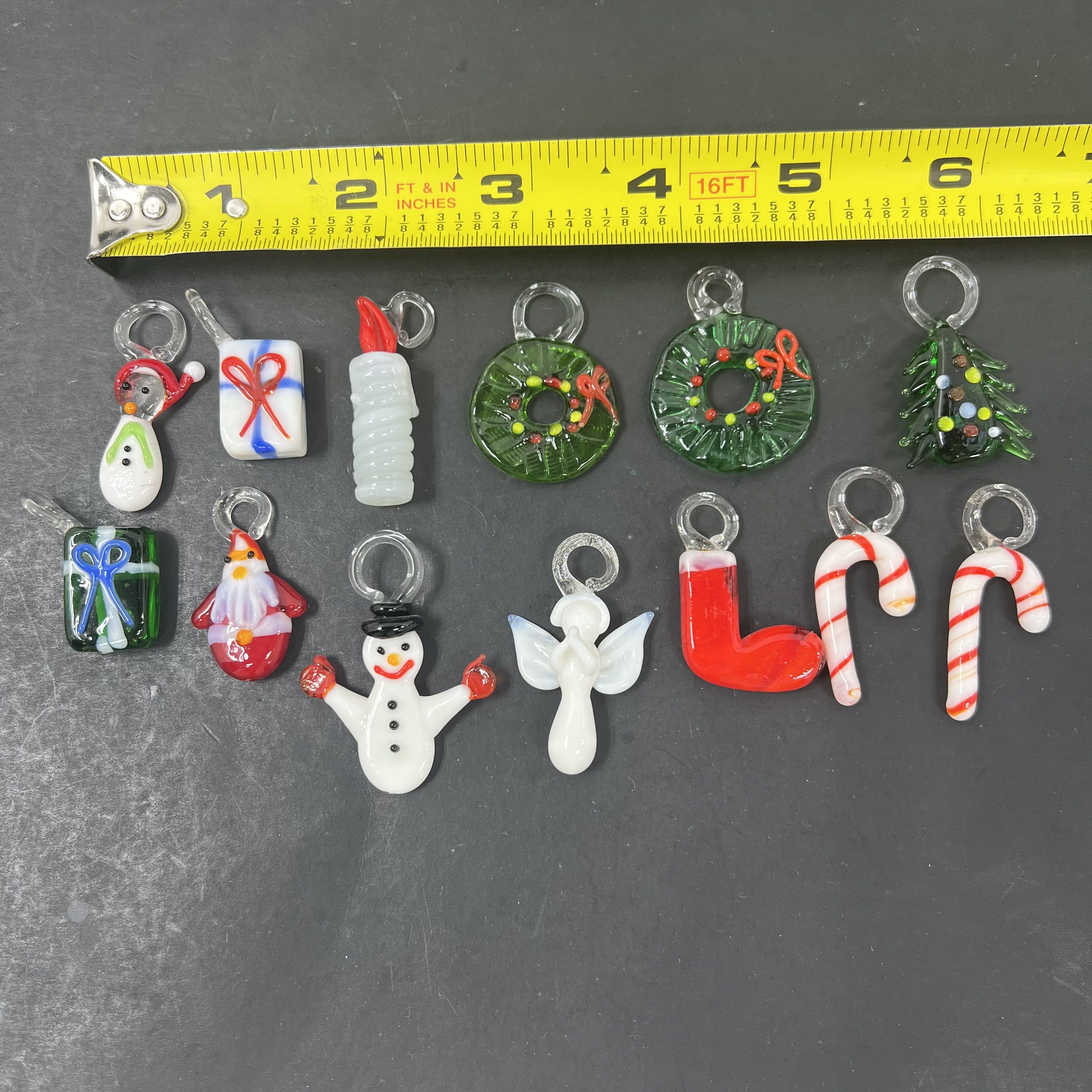Hand Blown 13 Mini Ornaments Glass with Christmas Tree Art Glass Stand
