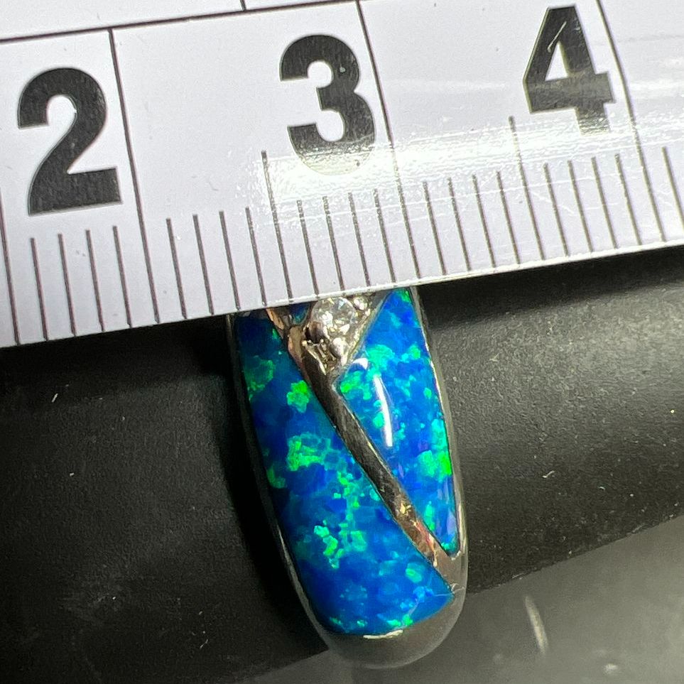 925 Sterling Silver Blue Opal Inlay Ring Size 9 4.72g