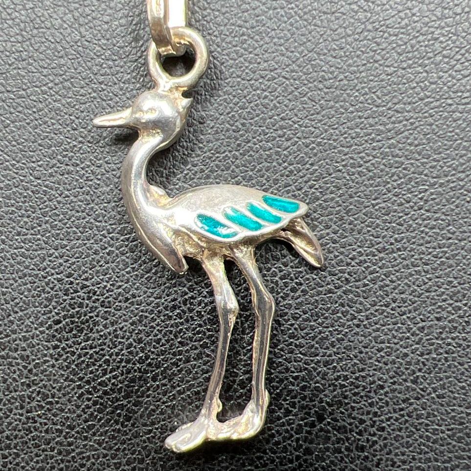 925 Sterling Silver Ostrich Bird Pendant Necklace 5.29g