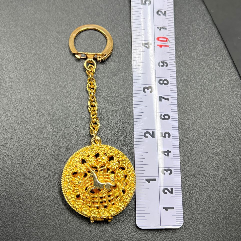 Gold Tone Unicorn Filigree Locket Keychain