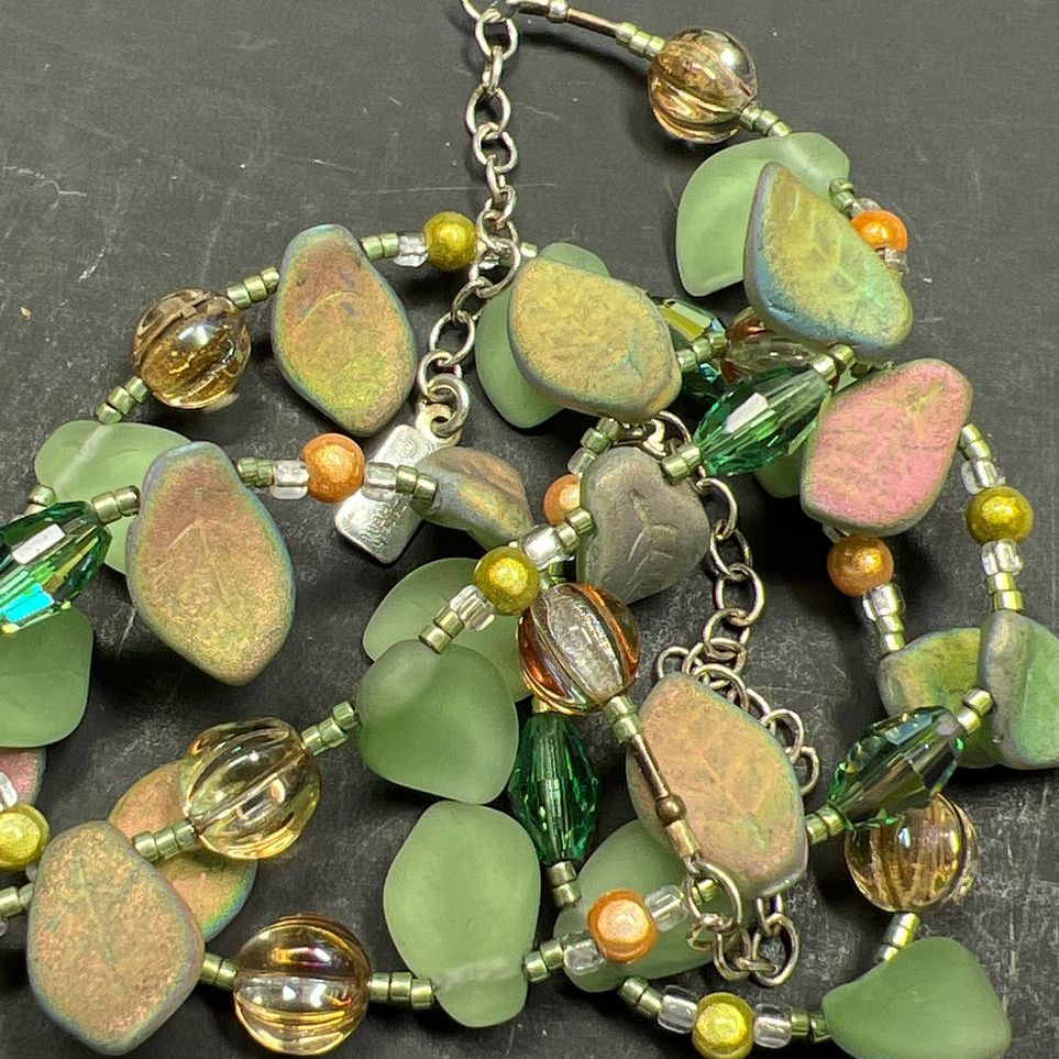 Donnabeth Mitchell Glass Leafy Beaded Bracelet & Necklace Sterling Chain Set