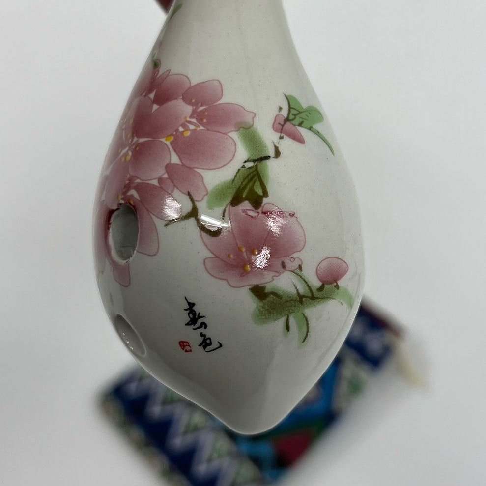 Floral Asian Painted Themed Porcelain? Ocarina in Bag with Instructions