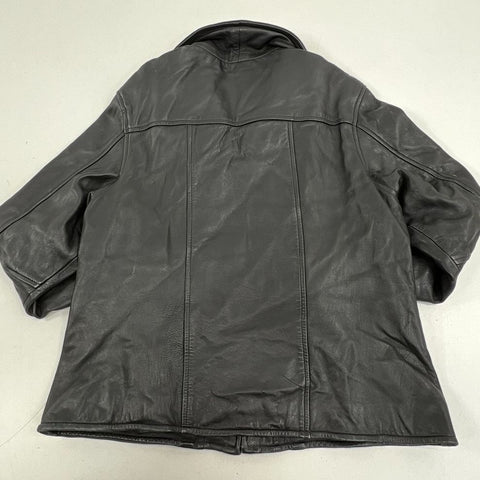 Vintage 70s Black Leather Zip Up Moto Car Coat Jacket Men's L