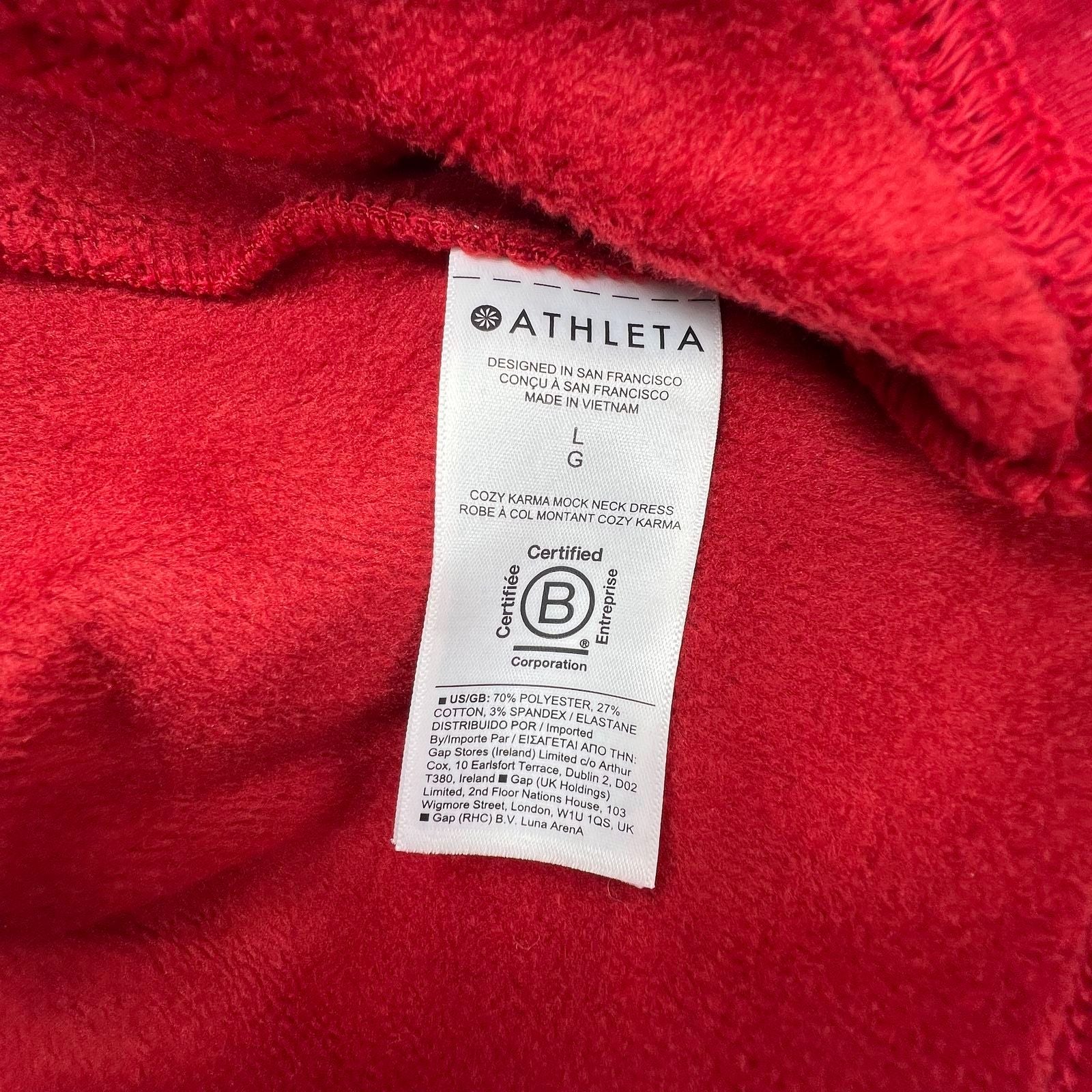 Athleta Red Cozy Karma Mock Neck Fleece Lined Dress Women's L NWT