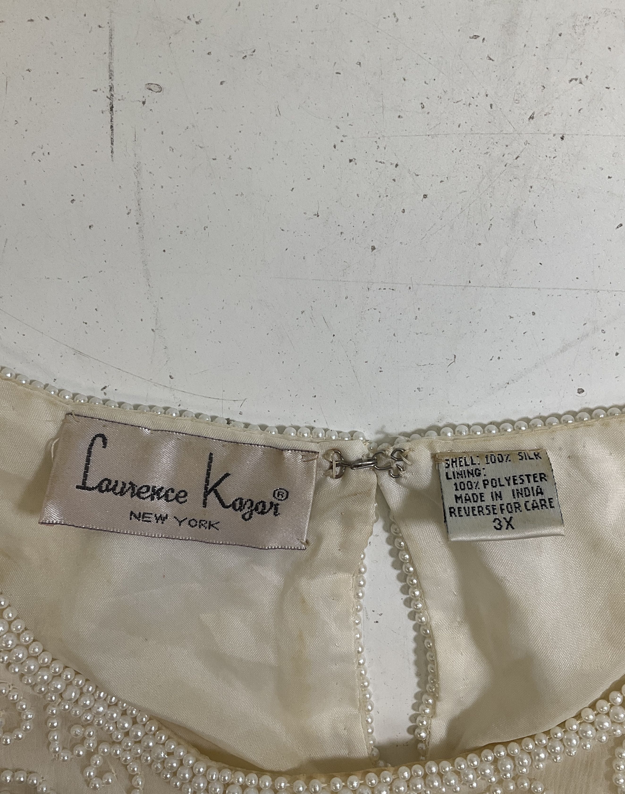 Vintage 90s Lawrence Kazar Silk Faux Pearl Beaded Formal Top Blouse Womens 3X