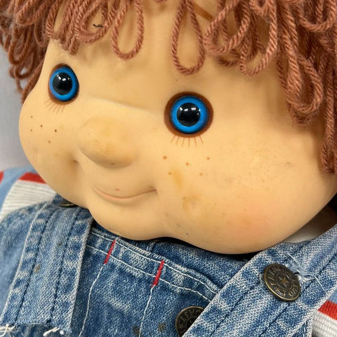 Vintage House of Loyd Style Dolls Lot of 2 Yarn Hair Boy Denim Overalls 1980s