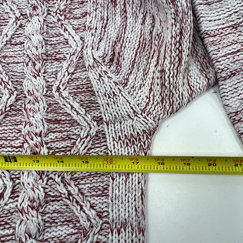 Vintage 70s Campus Red White Marled Cable Knit Ring Pull 1/4 Zip Sweater