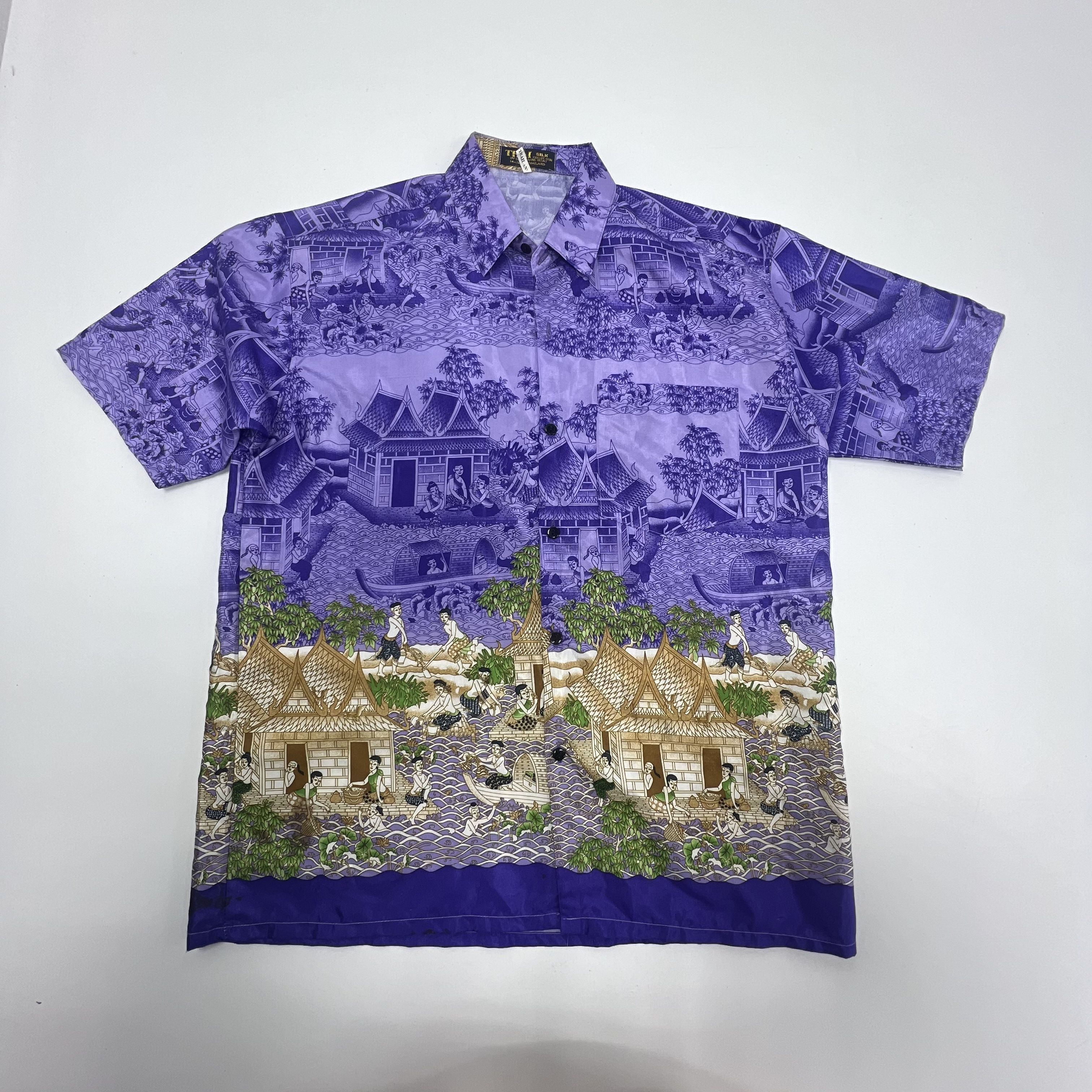 Thai by Siew Chang Huat Silk Collection Purple Button Up Shirt Size Large