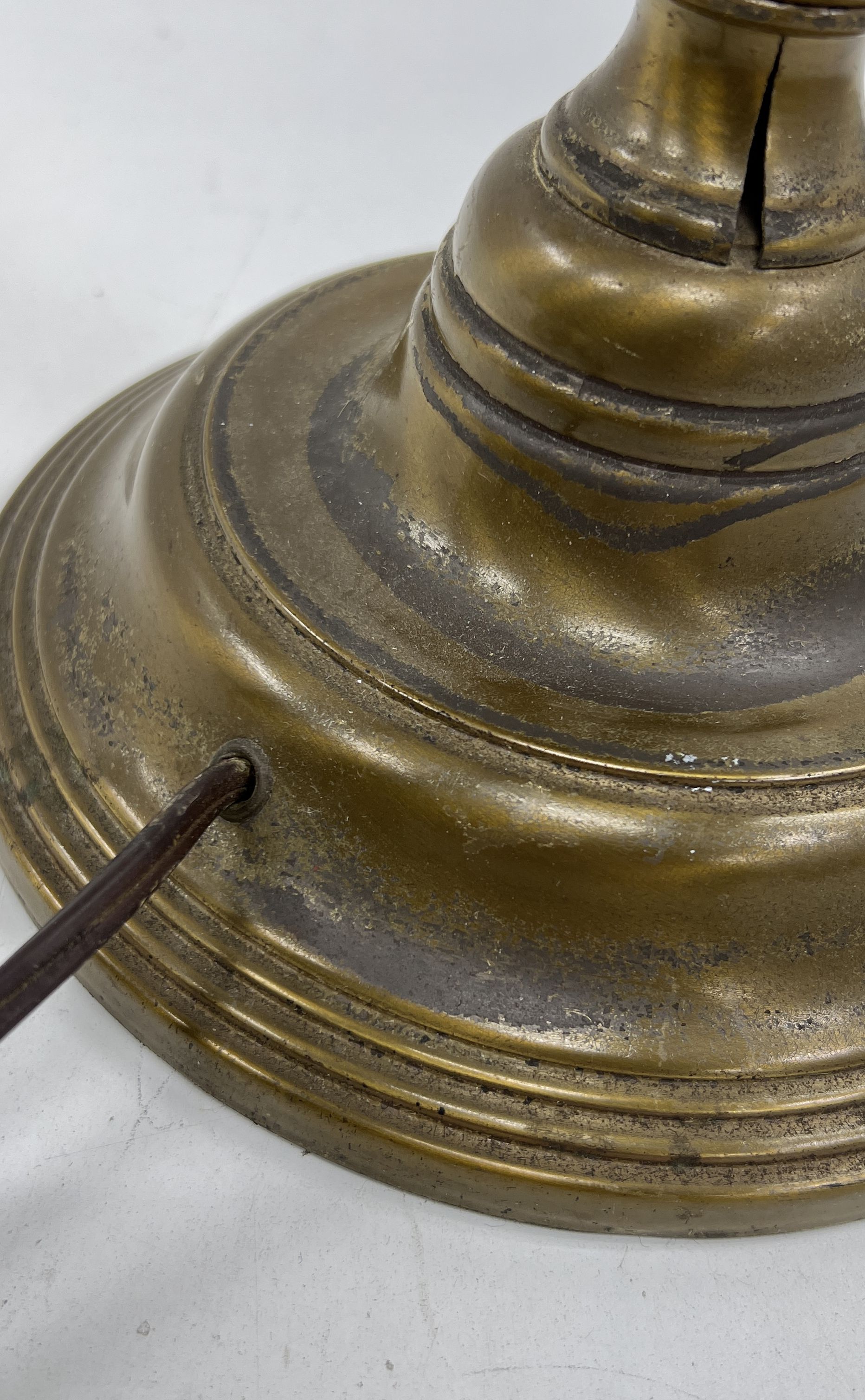 Vintage Brass Spindle Table Lamp Ribbed White Glass Shade 22" Tested Working