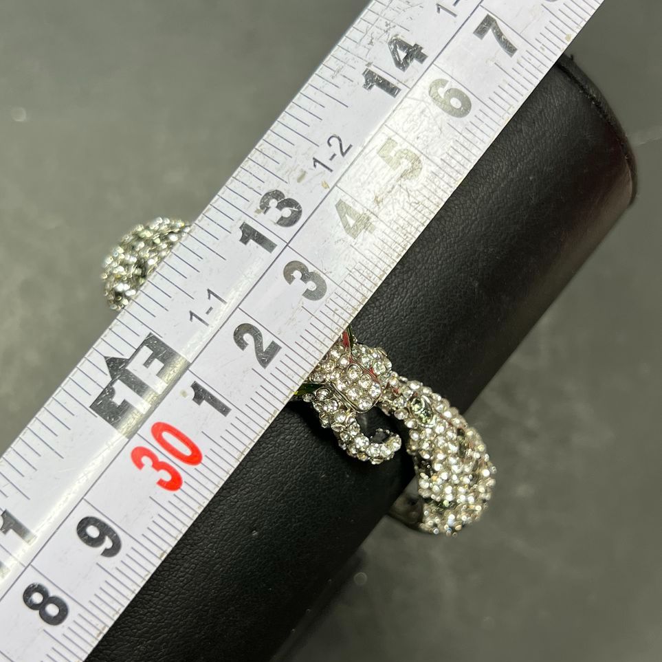 Grey/White Crystal Green Glass Big Cat Leopard Bracelet NIB