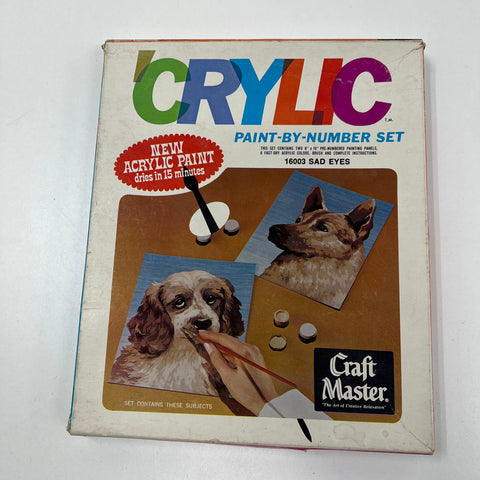 Vintage Craft Master 'Crylic Paint By Number Set Dogs Incomplete