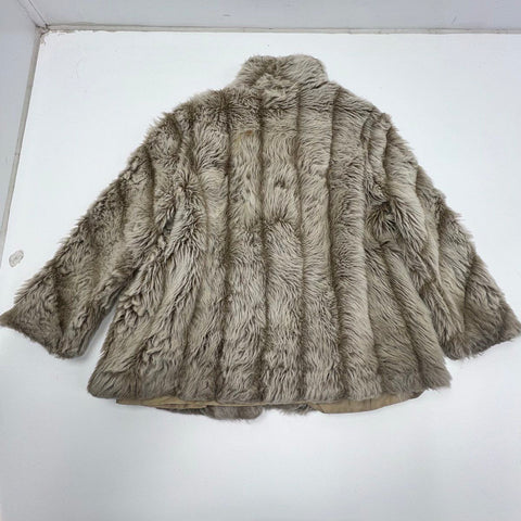 Vintage 80s Blair Gray Taupe Shag Faux Fur Teddy Coat Jacket Women's